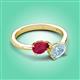3 - Afra 1.67 ctw Ruby Pear Shape (7x5 mm) & Aquamarine Oval Shape (7x5 mm) Toi Et Moi Engagement Ring 