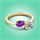 3 - Afra 1.45 ctw Amethyst Pear Shape (7x5 mm) & IGI Certified Lab Grown Diamond Oval Shape (7x5 mm) Toi Et Moi Engagement Ring 