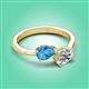 3 - Afra 1.85 ctw Blue Topaz Pear Shape (7x5 mm) & White Sapphire Oval Shape (7x5 mm) Toi Et Moi Engagement Ring 