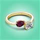 3 - Afra 1.90 ctw Rhodolite Garnet Pear Shape (7x5 mm) & White Sapphire Oval Shape (7x5 mm) Toi Et Moi Engagement Ring 