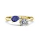 1 - Afra 1.60 ctw Iolite Pear Shape (7x5 mm) & White Sapphire Oval Shape (7x5 mm) Toi Et Moi Engagement Ring 