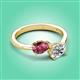 3 - Afra 1.70 ctw Pink Tourmaline Pear Shape (7x5 mm) & White Sapphire Oval Shape (7x5 mm) Toi Et Moi Engagement Ring 
