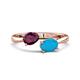 1 - Afra 1.60 ctw Rhodolite Garnet Pear Shape (7x5 mm) & Turquoise Oval Shape (7x5 mm) Toi Et Moi Engagement Ring 