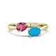 1 - Afra 1.40 ctw Pink Tourmaline Pear Shape (7x5 mm) & Turquoise Oval Shape (7x5 mm) Toi Et Moi Engagement Ring 