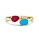 1 - Afra 1.65 ctw Ruby Pear Shape (7x5 mm) & Turquoise Oval Shape (7x5 mm) Toi Et Moi Engagement Ring 