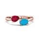 1 - Afra 1.65 ctw Ruby Pear Shape (7x5 mm) & Turquoise Oval Shape (7x5 mm) Toi Et Moi Engagement Ring 