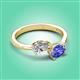3 - Afra 1.75 ctw White Sapphire Pear Shape (7x5 mm) & Tanzanite Oval Shape (7x5 mm) Toi Et Moi Engagement Ring 