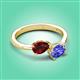 3 - Afra 1.75 ctw Red Garnet Pear Shape (7x5 mm) & Tanzanite Oval Shape (7x5 mm) Toi Et Moi Engagement Ring 