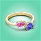 3 - Afra 1.75 ctw Pink Sapphire Pear Shape (7x5 mm) & Tanzanite Oval Shape (7x5 mm) Toi Et Moi Engagement Ring 