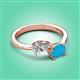 3 - Afra 1.55 ctw Moissanite Pear Shape (7x5 mm) & Turquoise Oval Shape (7x5 mm) Toi Et Moi Engagement Ring 