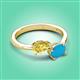 3 - Afra 1.60 ctw Yellow Sapphire Pear Shape (7x5 mm) & Turquoise Oval Shape (7x5 mm) Toi Et Moi Engagement Ring 