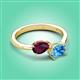 3 - Afra 1.90 ctw Rhodolite Garnet Pear Shape (7x5 mm) & Blue Topaz Oval Shape (7x5 mm) Toi Et Moi Engagement Ring 