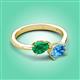3 - Afra 1.80 ctw Emerald Pear Shape (7x5 mm) & Blue Topaz Oval Shape (7x5 mm) Toi Et Moi Engagement Ring 