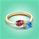 3 - Afra 1.70 ctw Pink Tourmaline Pear Shape (7x5 mm) & Blue Topaz Oval Shape (7x5 mm) Toi Et Moi Engagement Ring 