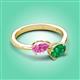 3 - Afra 1.70 ctw Pink Sapphire Pear Shape (7x5 mm) & Emerald Oval Shape (7x5 mm) Toi Et Moi Engagement Ring 