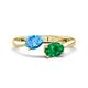 1 - Afra 1.65 ctw Blue Topaz Pear Shape (7x5 mm) & Emerald Oval Shape (7x5 mm) Toi Et Moi Engagement Ring 