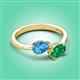 3 - Afra 1.65 ctw Blue Topaz Pear Shape (7x5 mm) & Emerald Oval Shape (7x5 mm) Toi Et Moi Engagement Ring 