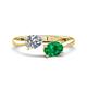 1 - Afra 1.65 ctw Moissanite Pear Shape (7x5 mm) & Emerald Oval Shape (7x5 mm) Toi Et Moi Engagement Ring 