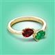 3 - Afra 1.70 ctw Red Garnet Pear Shape (7x5 mm) & Emerald Oval Shape (7x5 mm) Toi Et Moi Engagement Ring 