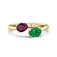 1 - Afra 1.70 ctw Rhodolite Garnet Pear Shape (7x5 mm) & Emerald Oval Shape (7x5 mm) Toi Et Moi Engagement Ring 