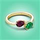 3 - Afra 1.70 ctw Rhodolite Garnet Pear Shape (7x5 mm) & Emerald Oval Shape (7x5 mm) Toi Et Moi Engagement Ring 