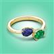 3 - Afra 1.40 ctw Iolite Pear Shape (7x5 mm) & Emerald Oval Shape (7x5 mm) Toi Et Moi Engagement Ring 