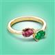 3 - Afra 1.50 ctw Pink Tourmaline Pear Shape (7x5 mm) & Emerald Oval Shape (7x5 mm) Toi Et Moi Engagement Ring 