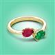 3 - Afra 1.75 ctw Ruby Pear Shape (7x5 mm) & Emerald Oval Shape (7x5 mm) Toi Et Moi Engagement Ring 