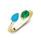 4 - Afra 1.15 ctw Turquoise Pear Shape (7x5 mm) & Emerald Oval Shape (7x5 mm) Toi Et Moi Engagement Ring 