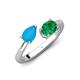4 - Afra 1.15 ctw Turquoise Pear Shape (7x5 mm) & Emerald Oval Shape (7x5 mm) Toi Et Moi Engagement Ring 