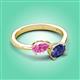 3 - Afra 1.57 ctw Pink Sapphire Pear Shape (7x5 mm) & Iolite Oval Shape (7x5 mm) Toi Et Moi Engagement Ring 