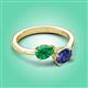 3 - Afra 1.47 ctw Emerald Pear Shape (7x5 mm) & Iolite Oval Shape (7x5 mm) Toi Et Moi Engagement Ring 