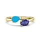 1 - Afra 1.02 ctw Turquoise Pear Shape (7x5 mm) & Iolite Oval Shape (7x5 mm) Toi Et Moi Engagement Ring 