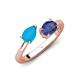 4 - Afra 1.02 ctw Turquoise Pear Shape (7x5 mm) & Iolite Oval Shape (7x5 mm) Toi Et Moi Engagement Ring 