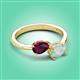 3 - Afra 1.40 ctw Rhodolite Garnet Pear Shape (7x5 mm) & Opal Oval Shape (7x5 mm) Toi Et Moi Engagement Ring 