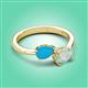 3 - Afra 0.85 ctw Turquoise Pear Shape (7x5 mm) & Opal Oval Shape (7x5 mm) Toi Et Moi Engagement Ring 