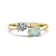 1 - Afra 1.40 ctw White Sapphire Pear Shape (7x5 mm) & Opal Oval Shape (7x5 mm) Toi Et Moi Engagement Ring 