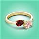 3 - Afra 1.65 ctw Red Garnet Pear Shape (7x5 mm) & Morganite Oval Shape (7x5 mm) Toi Et Moi Engagement Ring 