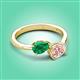 3 - Afra 1.55 ctw Emerald Pear Shape (7x5 mm) & Morganite Oval Shape (7x5 mm) Toi Et Moi Engagement Ring 