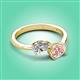 3 - Afra 1.65 ctw White Sapphire Pear Shape (7x5 mm) & Morganite Oval Shape (7x5 mm) Toi Et Moi Engagement Ring 
