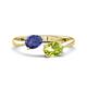 1 - Afra 1.50 ctw Iolite Pear Shape (7x5 mm) & Peridot Oval Shape (7x5 mm) Toi Et Moi Engagement Ring 