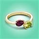 3 - Afra 1.80 ctw Rhodolite Garnet Pear Shape (7x5 mm) & Peridot Oval Shape (7x5 mm) Toi Et Moi Engagement Ring 