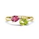 1 - Afra 1.60 ctw Pink Tourmaline Pear Shape (7x5 mm) & Peridot Oval Shape (7x5 mm) Toi Et Moi Engagement Ring 