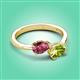 3 - Afra 1.60 ctw Pink Tourmaline Pear Shape (7x5 mm) & Peridot Oval Shape (7x5 mm) Toi Et Moi Engagement Ring 
