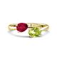 1 - Afra 1.85 ctw Ruby Pear Shape (7x5 mm) & Peridot Oval Shape (7x5 mm) Toi Et Moi Engagement Ring 