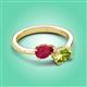3 - Afra 1.85 ctw Ruby Pear Shape (7x5 mm) & Peridot Oval Shape (7x5 mm) Toi Et Moi Engagement Ring 