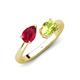 4 - Afra 1.85 ctw Ruby Pear Shape (7x5 mm) & Peridot Oval Shape (7x5 mm) Toi Et Moi Engagement Ring 