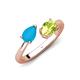 4 - Afra 1.25 ctw Turquoise Pear Shape (7x5 mm) & Peridot Oval Shape (7x5 mm) Toi Et Moi Engagement Ring 