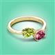 3 - Afra 1.65 ctw Peridot Pear Shape (7x5 mm) & Pink Tourmaline Oval Shape (7x5 mm) Toi Et Moi Engagement Ring 