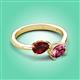 3 - Afra 1.75 ctw Red Garnet Pear Shape (7x5 mm) & Pink Tourmaline Oval Shape (7x5 mm) Toi Et Moi Engagement Ring 